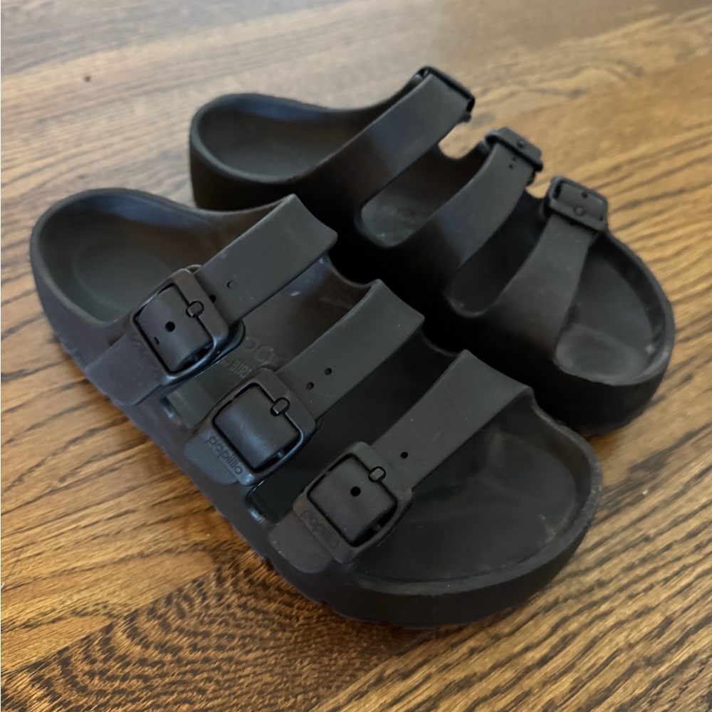 Papillio Black Triple-Strap Sandals